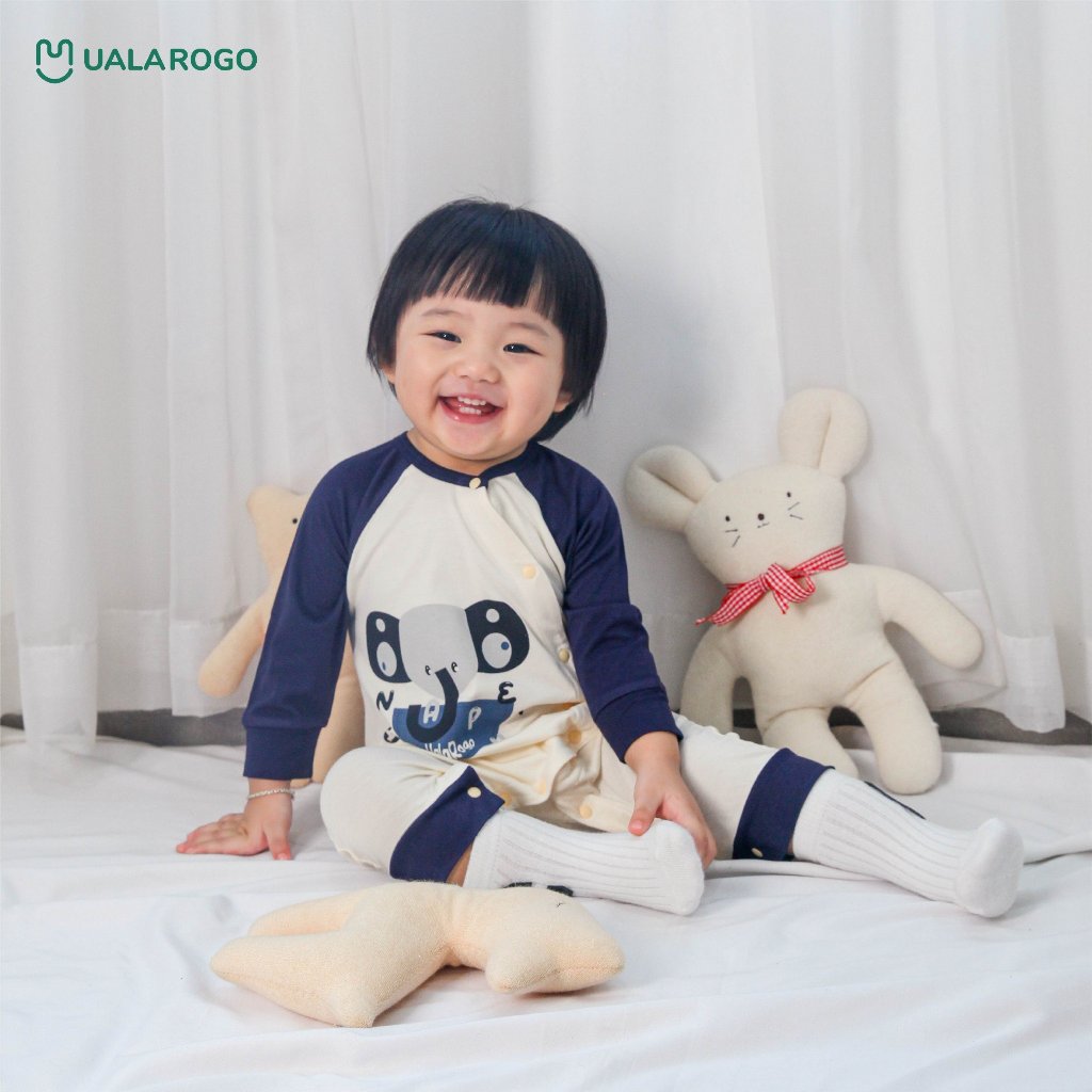 Bodysuit cho bé sơ sinh Ualarogo 0-12 tháng vải Petit cài chéo dài tay ấm áp thoáng mát co giãn mềm mại 2296