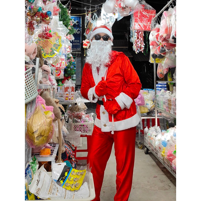 SÉT 5 MÓN BỘ ĐỒ HOÁ TRANG ÔNG GIÀ NOEL NGƯỜI LỚn RÂU+NÓN+ DÂY NỊCH+ TÚI ĐỰNG QUÀ (SỈ+ HỎA TỐC)Free SIZE ,CẢ NAM VÀ NỮ