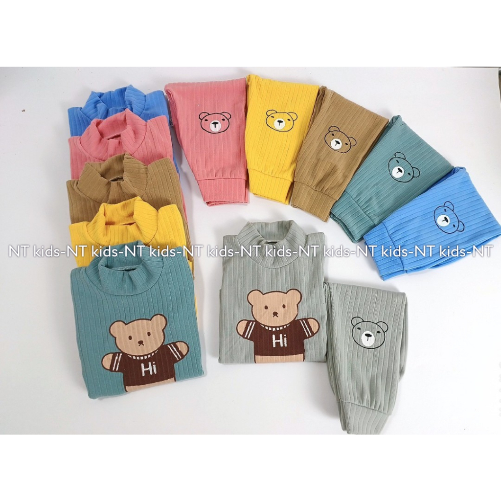 Bộ dài tay bé trai, Đồ bộ dài tay bé trai, bộ dài tay bé gái _ Bộ len nhung tăm đũa cổ cao cho bé tr