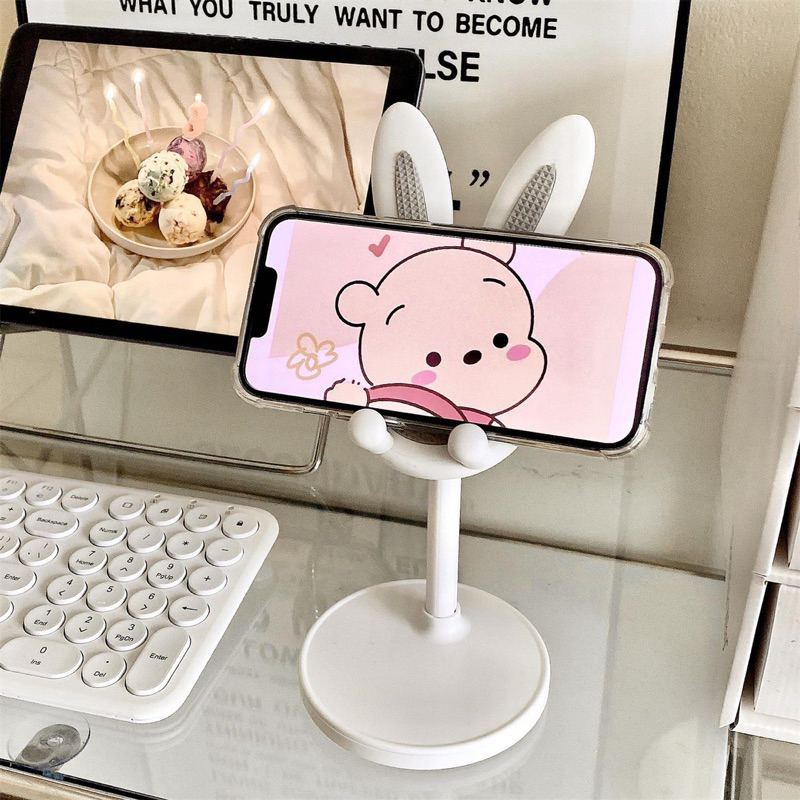 Giá Đỡ Điện Thoại, Ipad Hình Tai Thỏ Màu Sắc Pastel