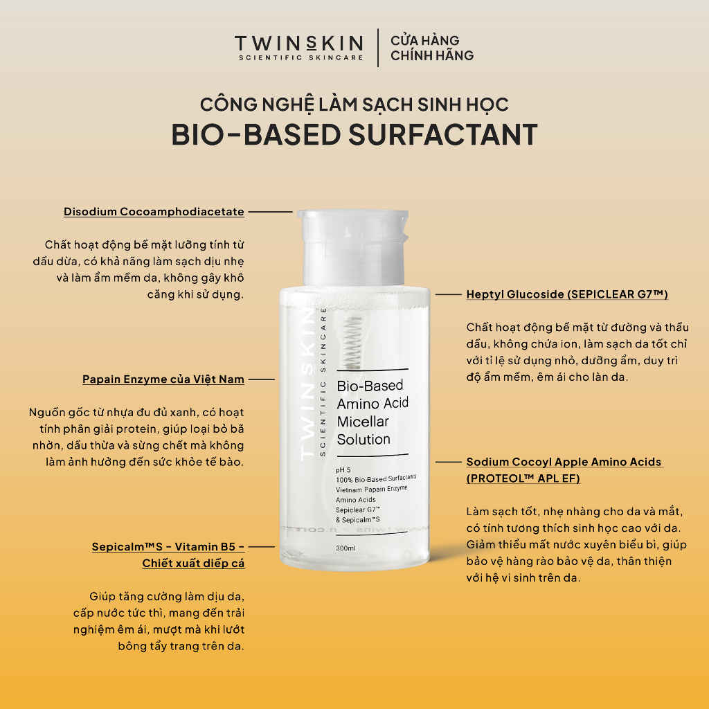 Nước tẩy trang sạch sâu, giảm viêm, bảo dưỡng hàng rào bảo vệ da - Bio-Based Amino Acid Micellar Twins Skin 60ml