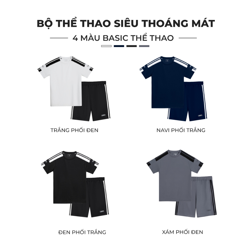 Bộ thể thao nam TSIMPLE bộ quần áo cộc tay phối sọc vải cotton cá sấu cao cấp B01002
