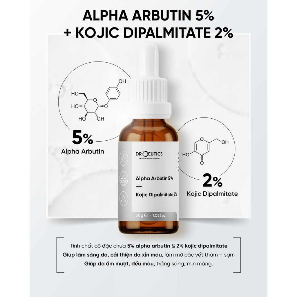 Tinh Chất Làm Sáng Da Mờ Nám DrCeutics Alpha Arbutin 5% Và Kojic Dipalmitate 2% (30gram)