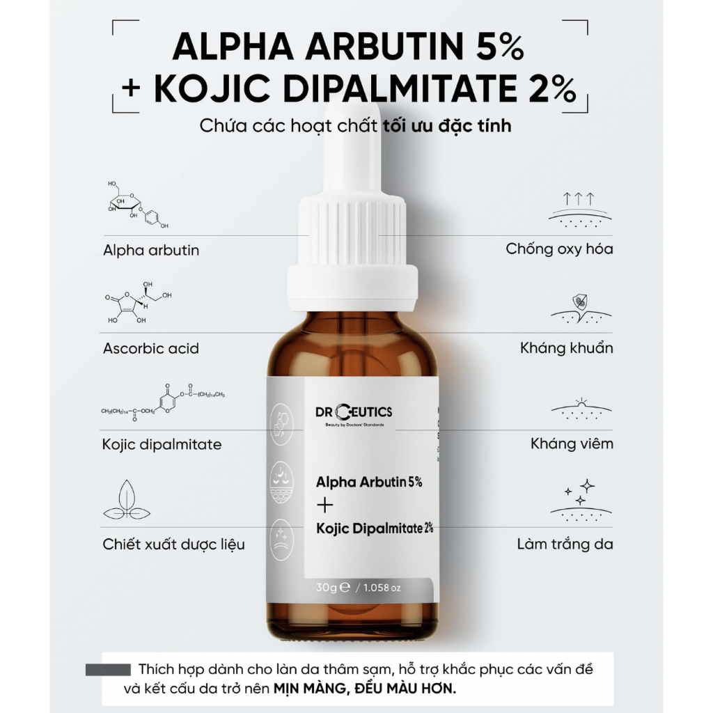 Tinh Chất Làm Sáng Da Mờ Nám DrCeutics Alpha Arbutin 5% Và Kojic Dipalmitate 2% (30gram)