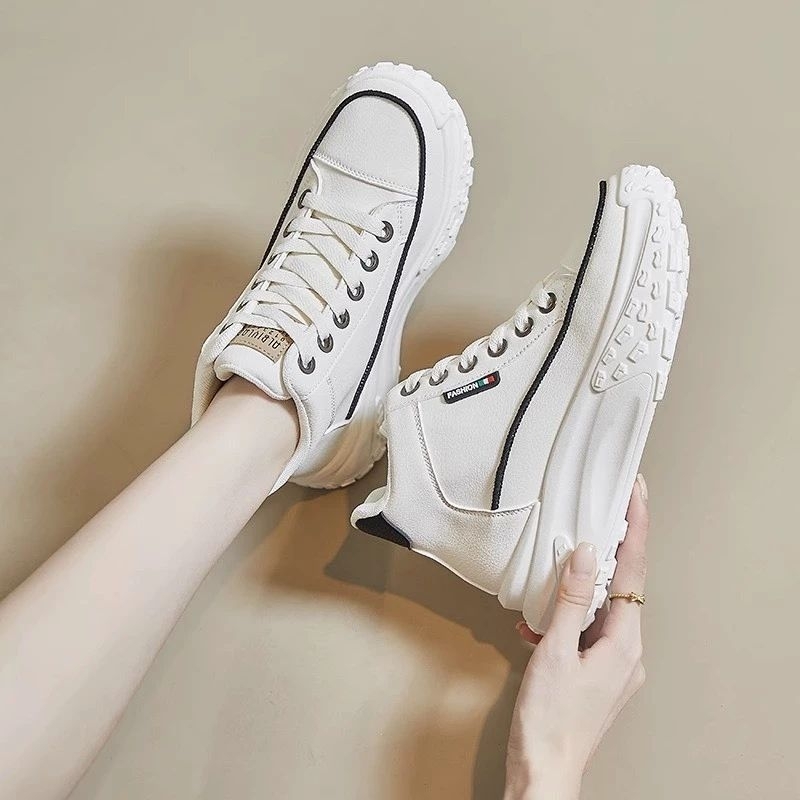 Giày Nữ, Giày Thể Thao Nữ cổ cao 2 màu Đen, Kem HOTTREND 2023 !