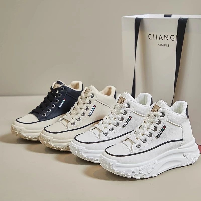 Giày Nữ, Giày Thể Thao Nữ cổ cao 2 màu Đen, Kem HOTTREND 2023 !