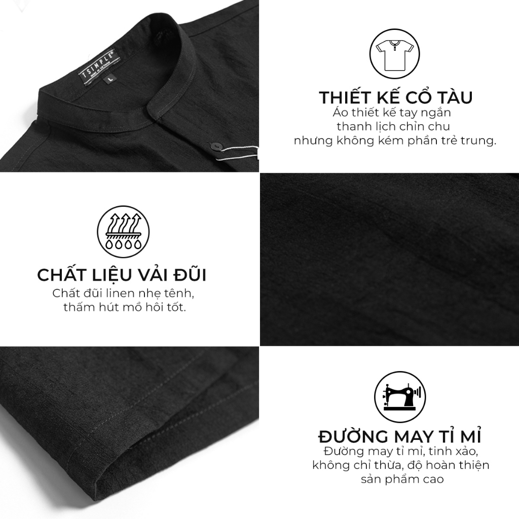 Áo Sơ Mi Đũi Nam TSIMPLE ngắn tay cổ tàu vải Linen mềm mịn thoáng mát lịch sự thời trang cao cấp ADS