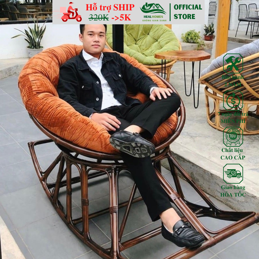 Ghế lười bập bênh thư giãn Papasan 1m2 mây phòng ngủ cho bé, decor ban công, trang trí phòng khách xem tivi / Đà Nẵng