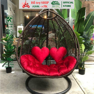 Xích đu đôi Healhomes giả mây lõi thép cao cấp trang trí ban công và sân vườn, ghế thư giãn