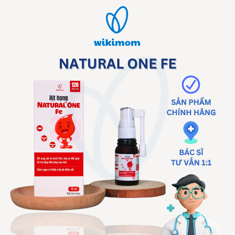 Xịt họng FE Natural'one 15ml Wikimom - Bổ sung Sắt giảm thiểu nguy cơ bị thiếu máu và bổ sung vitamin B3, B9 cho trẻ nhỏ