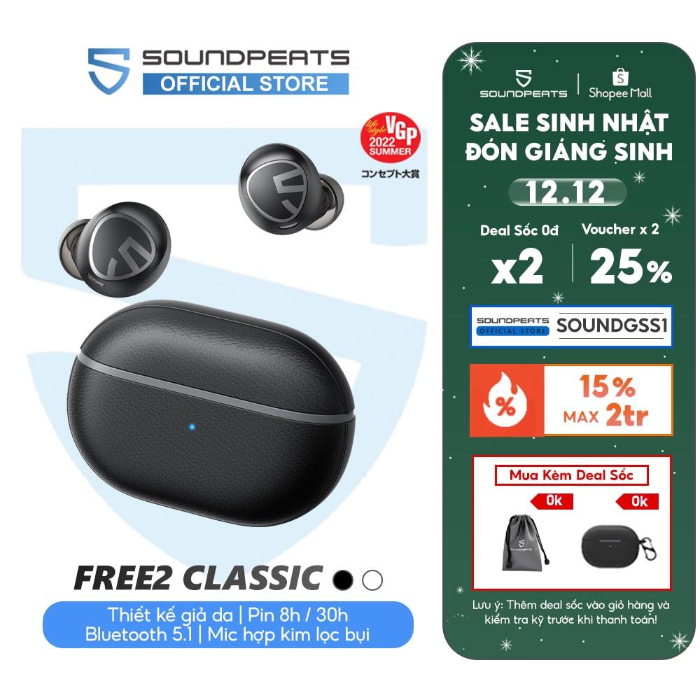 Tai nghe True Wireless SoundPEATS Free2 Classic | Mic Hợp Kim Lọc Bụi | Chống nước IPX8 | Bluetooth 5.1