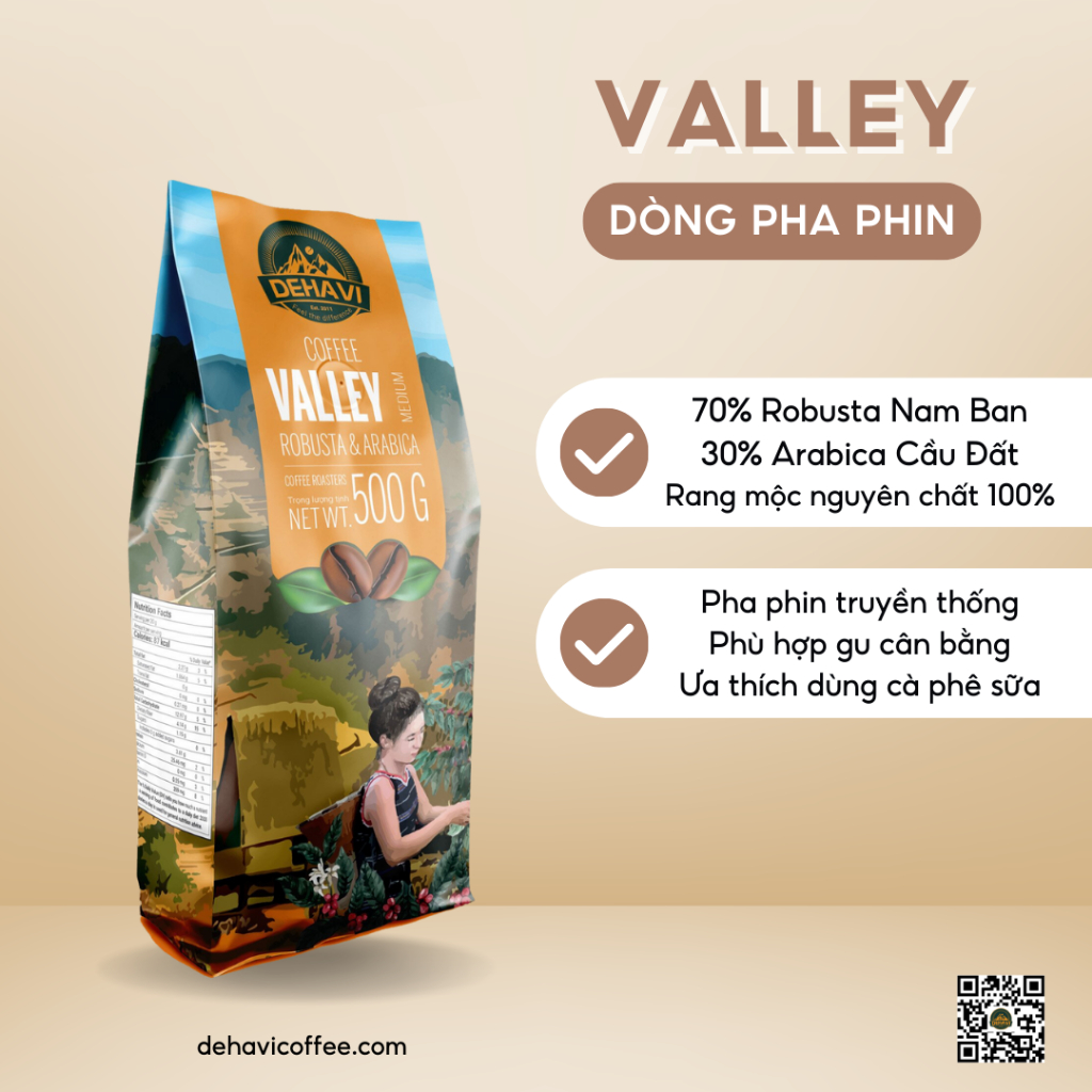 VALLEY - Cà phê ngon đến từ Nam Ban - Cà phê bột (70% Robusta + 30% Arabica) rang mộc từ Dehavi Coffee.