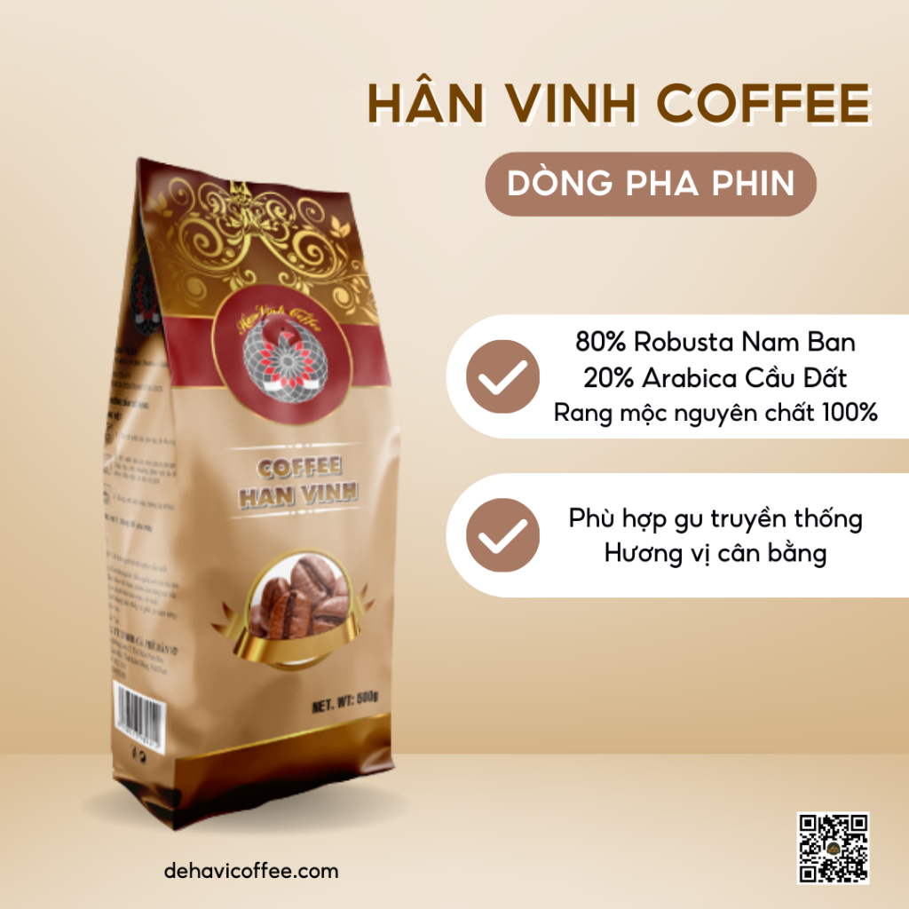 Cà phê pha phin nguyên chất 80% Robusta + 20% Arabica rang mộc từ Dehavi Coffee
