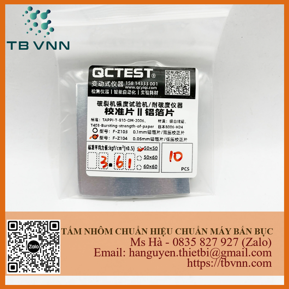 Tấm nhôm hiệu chuẩn máy bắn bục 50x50mm