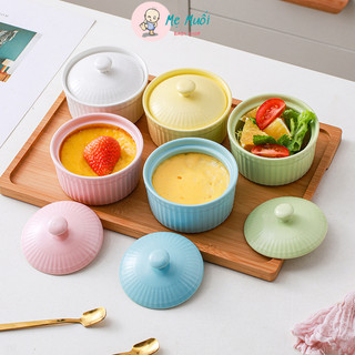 Bát sứ ăn dặm cho bé có nắp hình ramenkin dung tích 125ml -memuoibabyshop