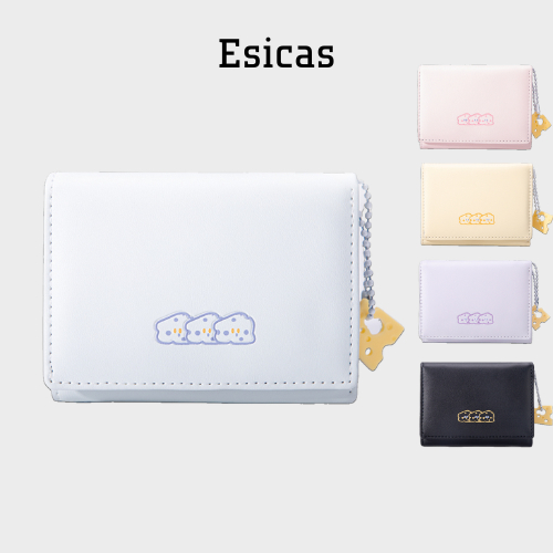 Ví Nữ Ngắn Gập gần Ba Esicas Official Da PU Cao Cấp, Bóp Nữ Đựng Tiền Nhiều Ngăn Đựng Thẻ Mẫu In Hình Phô Mai -V02