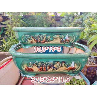 2 chậu áng mây cảnh đồng quê men xanh