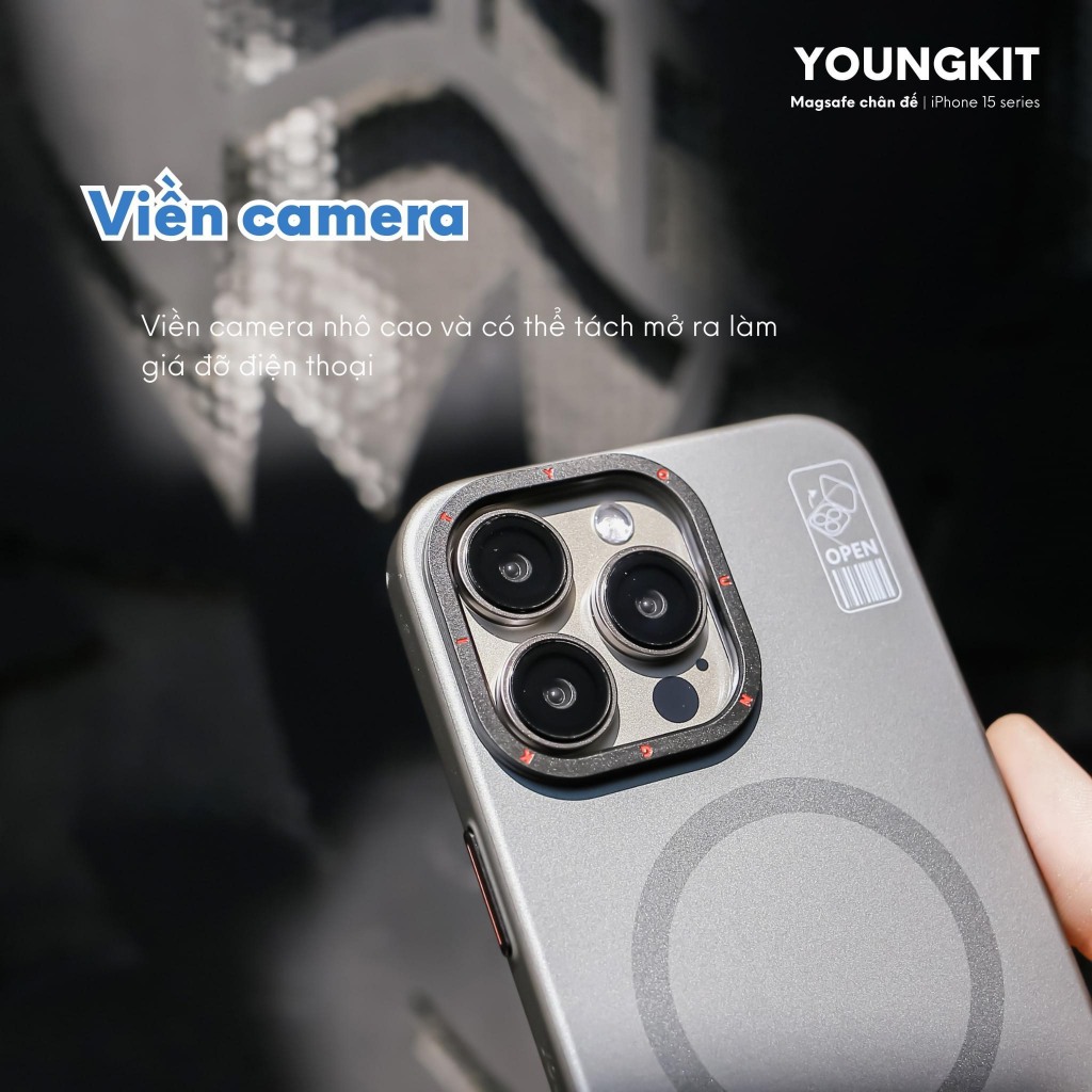 Ốp lưng nhám kèm kệ chống vân tay cho IPhone 15 ProMax / 14 ProMax / 13 ProMax sạc không dây Chính hãng YOUNGKIT