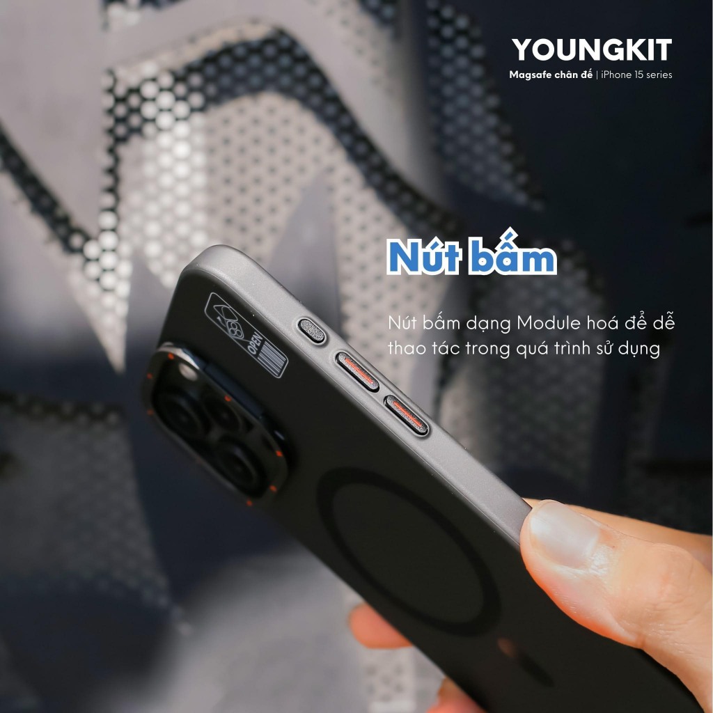 Ốp lưng nhám kèm kệ chống vân tay cho IPhone 15 ProMax / 14 ProMax / 13 ProMax sạc không dây Chính hãng YOUNGKIT
