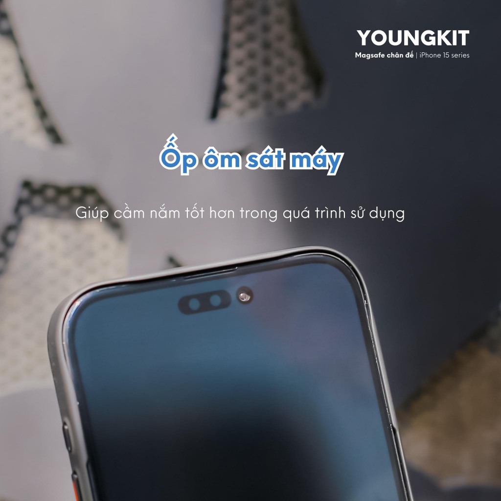 Ốp lưng nhám kèm kệ chống vân tay cho IPhone 15 ProMax / 14 ProMax / 13 ProMax sạc không dây Chính hãng YOUNGKIT