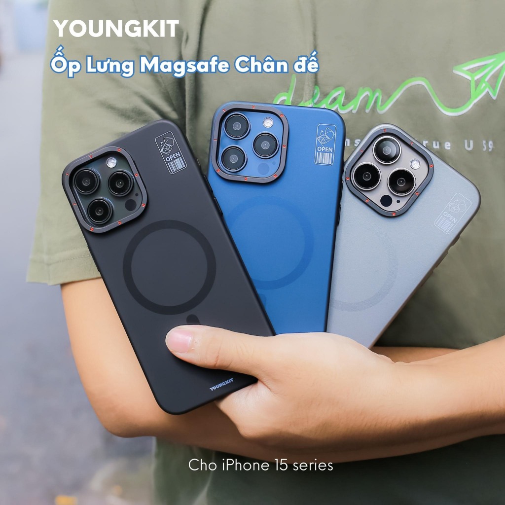 Ốp lưng nhám kèm kệ chống vân tay cho IPhone 15 ProMax / 14 ProMax / 13 ProMax sạc không dây Chính hãng YOUNGKIT