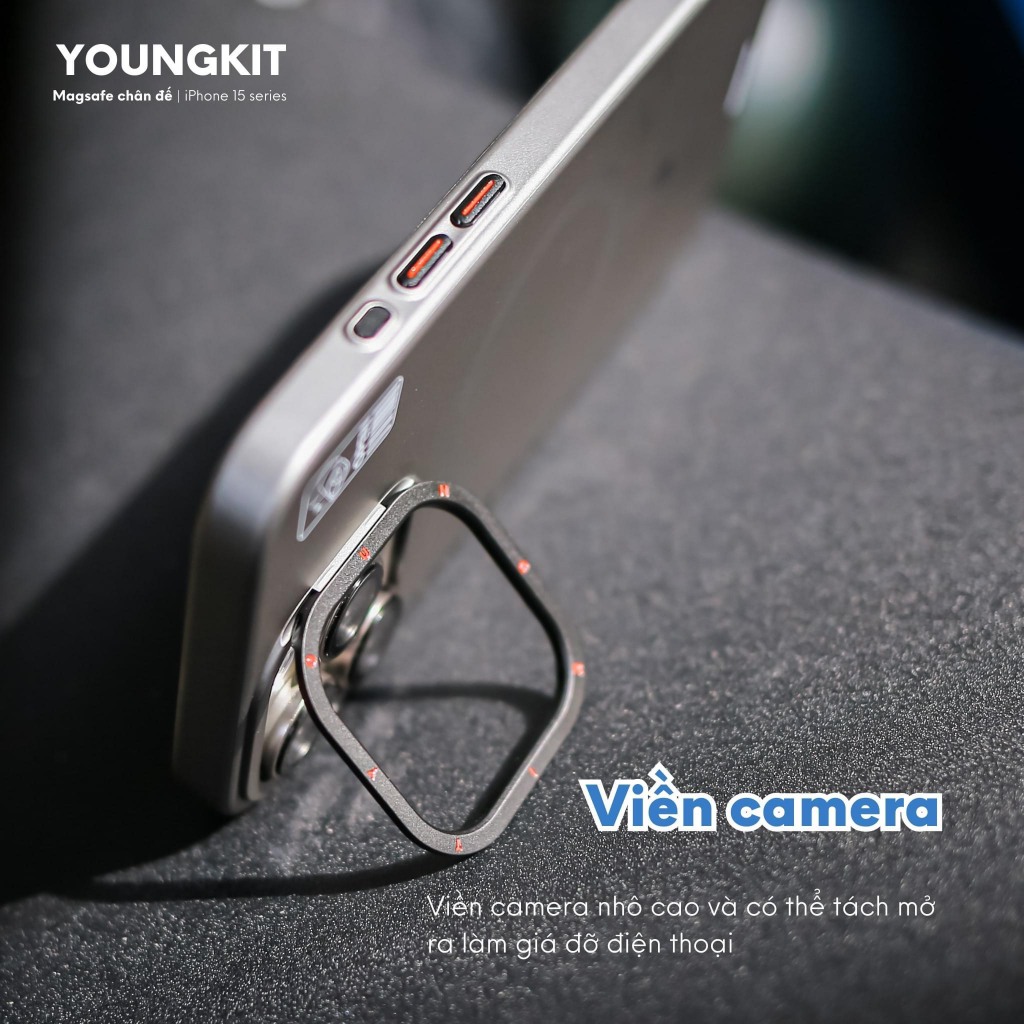 Ốp lưng nhám kèm kệ chống vân tay cho IPhone 15 ProMax / 14 ProMax / 13 ProMax sạc không dây Chính hãng YOUNGKIT