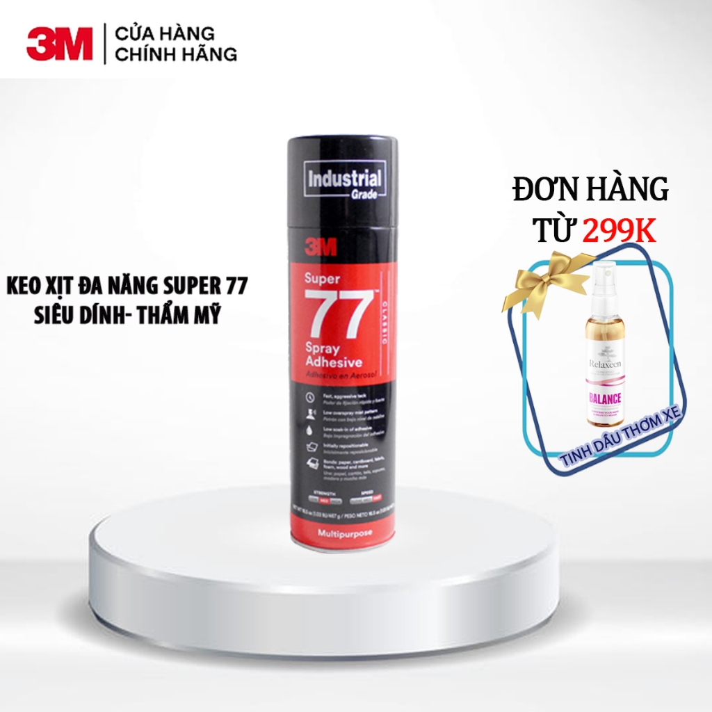 Keo Xịt Đa Năng siêu dính  3M™ Super 77™ - 375g - Ứng dụng trên giấy, vải không ướt, thẩm mỹ, nhanh gọn