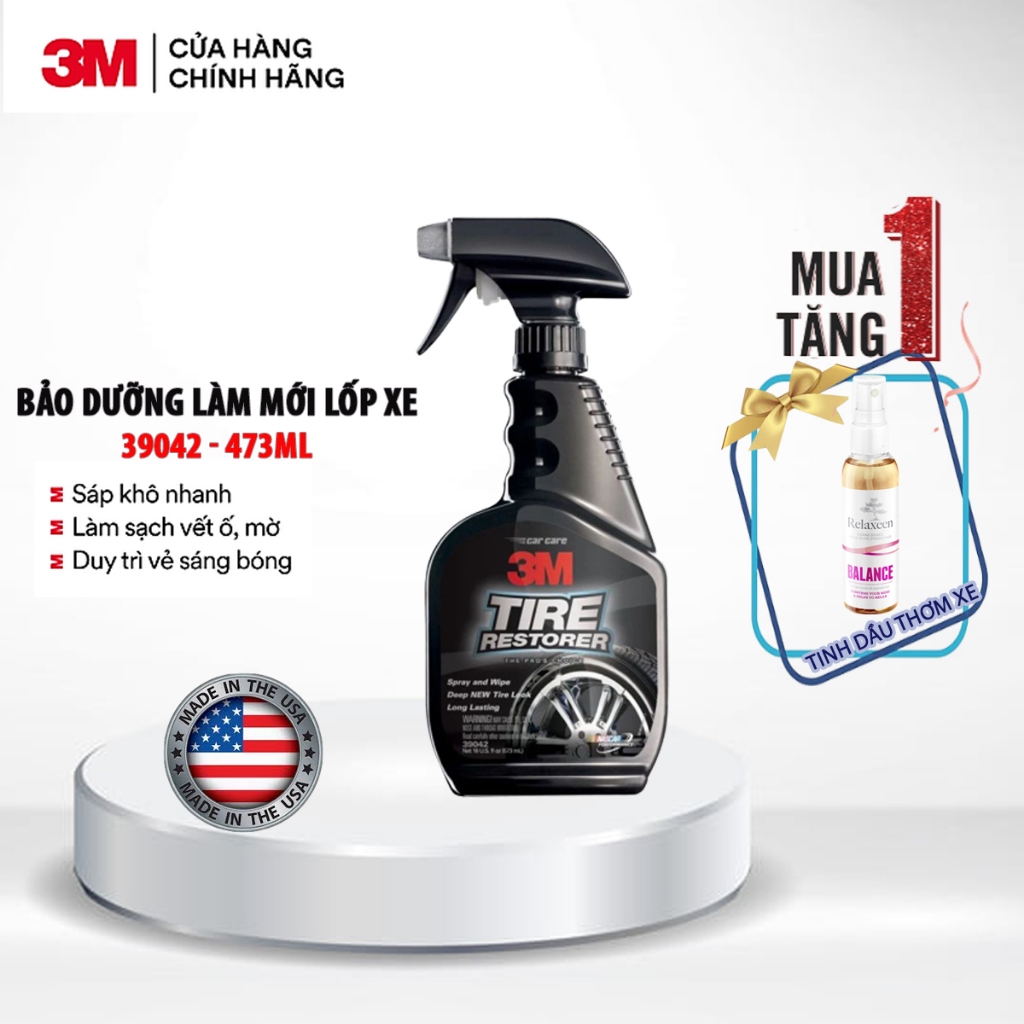 Chai Xịt Bảo Dưỡng Và Phủ Bóng Lốp Xe 3M Tyre Restorer 39042 437ml  NK Mỹ - Tặng Tinh dầu thơm xe