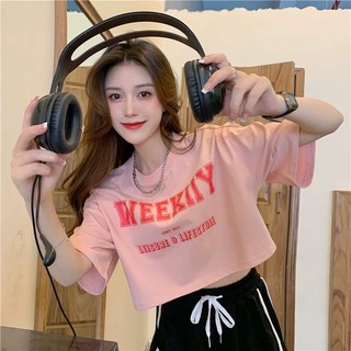 ÁO THUN CROPTOP FORM RỘNG IN CHỮ WEEKIIY DỄ THƯƠNG HÀN QUỐC