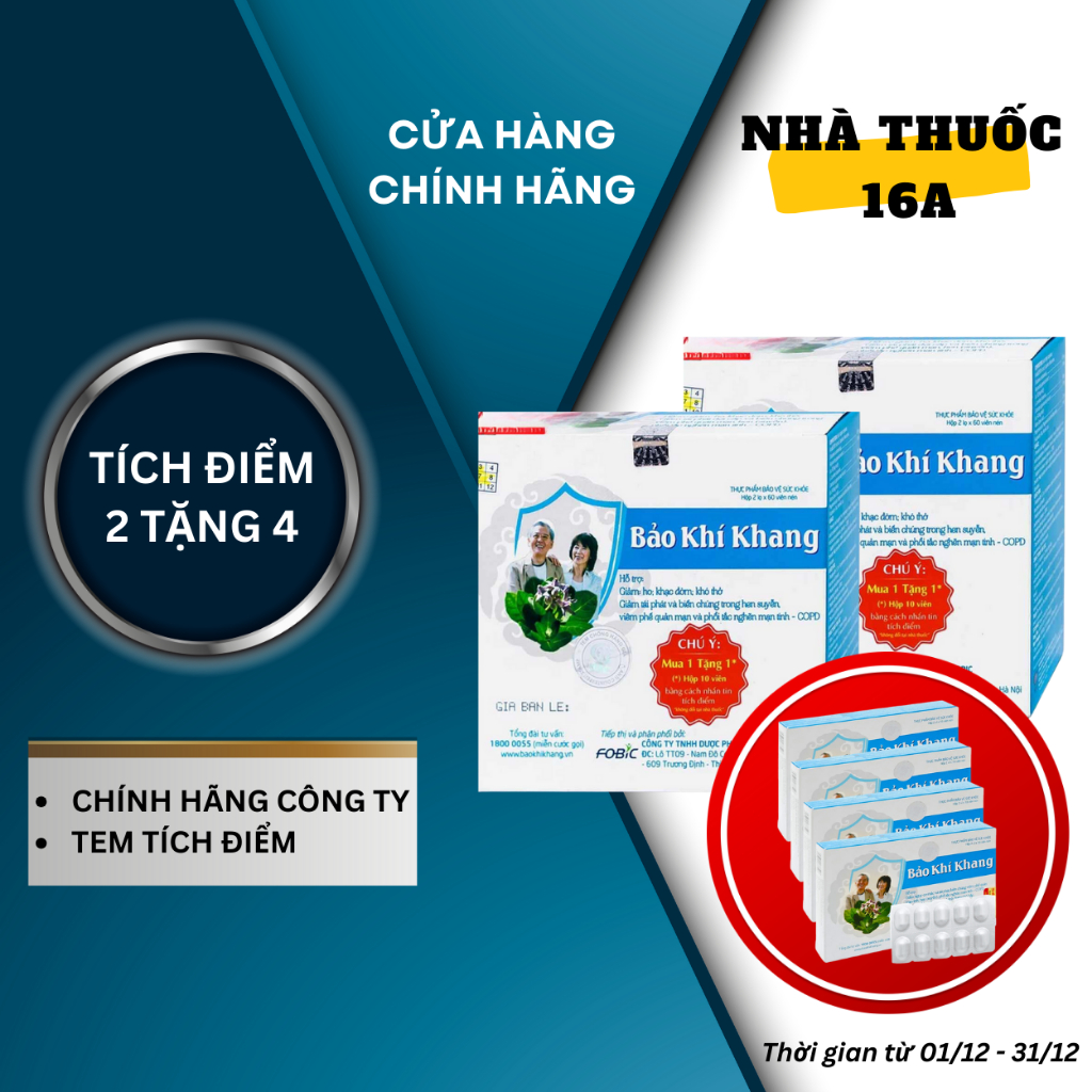 BẢO KHÍ KHANG HỘP 120 VIÊN - CTKM TEM TÍCH ĐIỂM 2 HỘP LỚN TẶNG 4 HỘP 10 VIÊN - BỔ PHỔI, GIẢM HO, ĐÀM, HEN SUYỄN