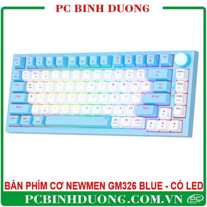Bàn Phím Cơ Có Dây NEWMEN GM326 Blue/Brown Switch Màu Trắng/Xanh Có Led Rainbow