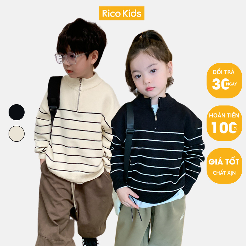 Áo len bé trai, bé gái từ 15-35kg len Dày Ấm kẻ ngang khóa séc chính hãng Ambb kids mẫu Mới năm nay mã K079