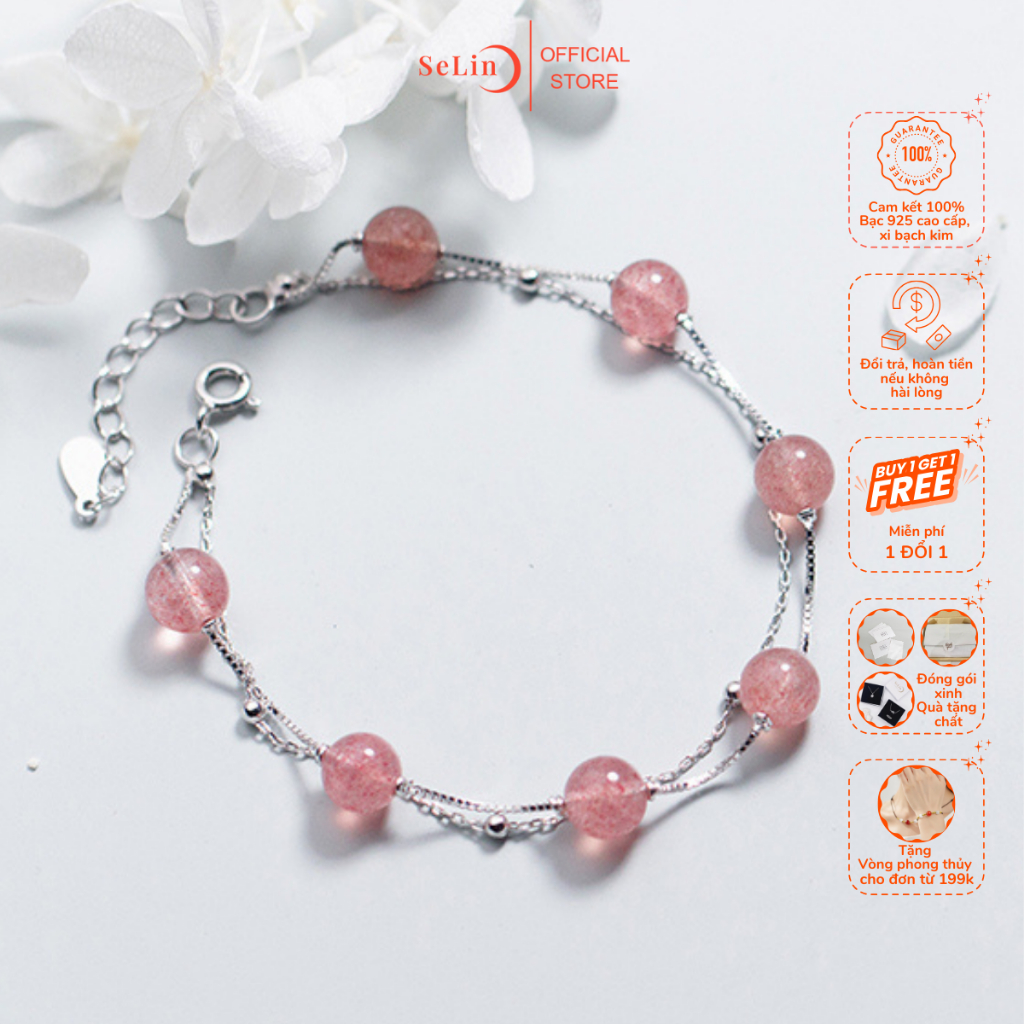 Vòng tay bạc lắc tay bạc nữ 925 đá màu đỏ mặt trăng phong thuỷ nữ tính SELIN JEWELRY