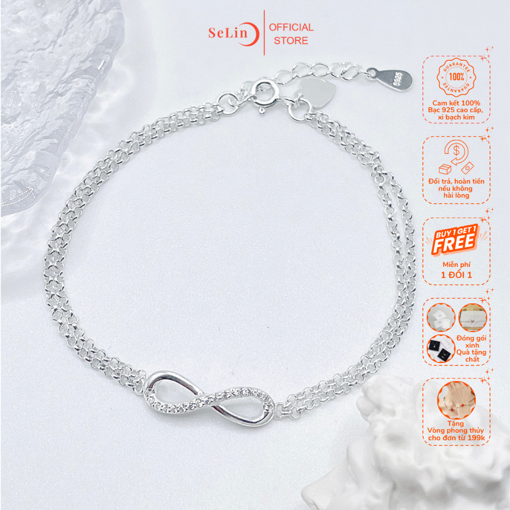 Lắc tay bạc 925 nữ hình vô cực đính đá cao cấp, sang trọng SELIN JEWELRY - 0046