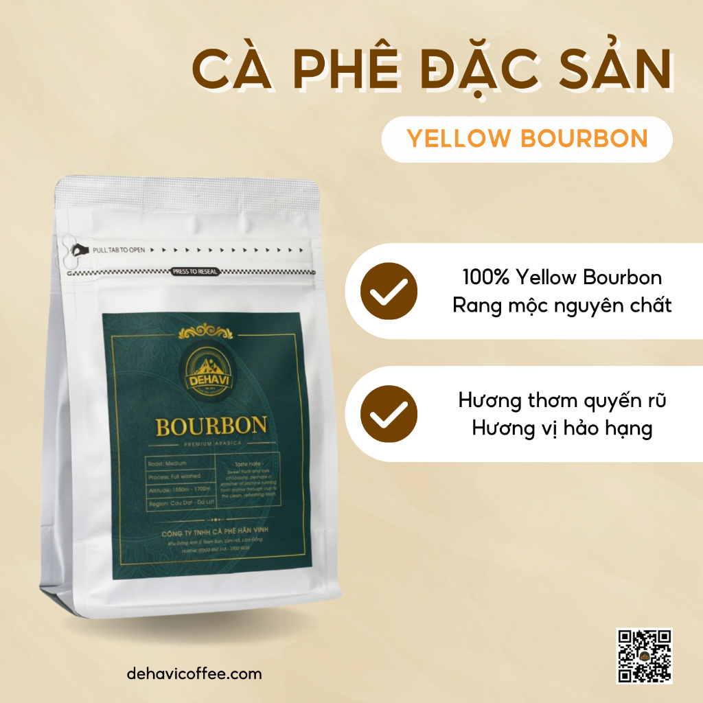 Cà phê đặc sản ARABICA BOURBON Cầu Đất rang mộc từ Dehavi Coffee