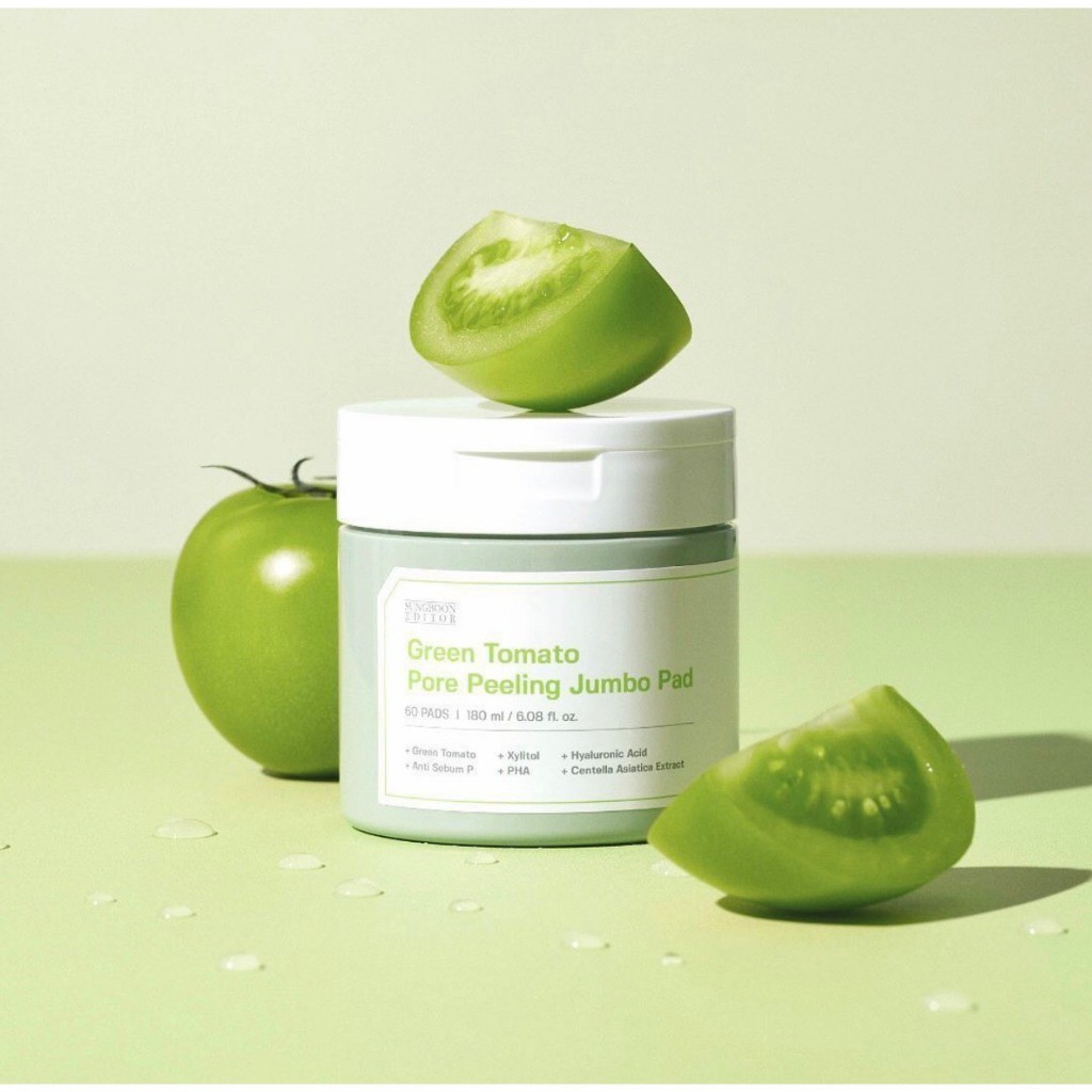 Toner Pad Tẩy Da Chết Cà Chua Xanh SUNGBOON Green Tomato Pore Peeling Jumbo Pad 180ml 60 Miếng
