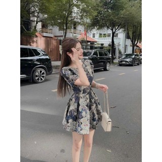 Đầm Bố Họa Tiết Siêu Xịn, Váy Thiết Kế Tay Phồng Dáng Xòe Trẻ Trung Thanh Lịch Phù Hợp Mọi Vóc Dáng
