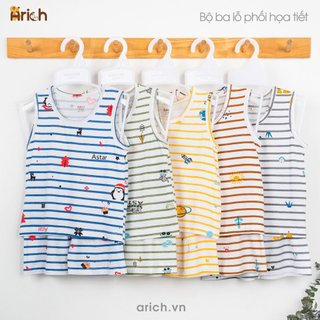 Bộ ba lỗ phối hoạ tiết ASTAR vải cotton rayon cho bé từ 9 tháng đến 5 tuổi