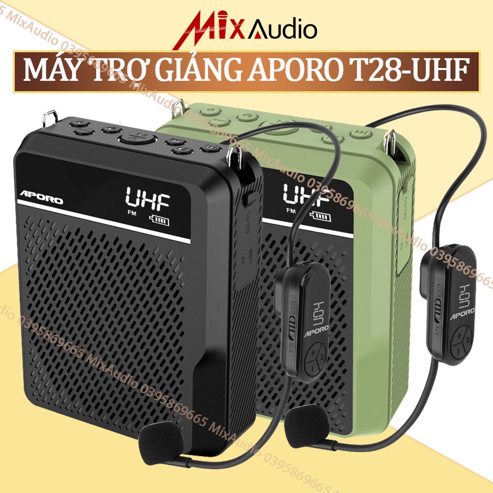 Máy Trợ Giảng APORO T28 UHF,Âm Lượng Lớn 40w, Mic Không Dây, BLUETOOTH 5.0, BH 12 Tháng