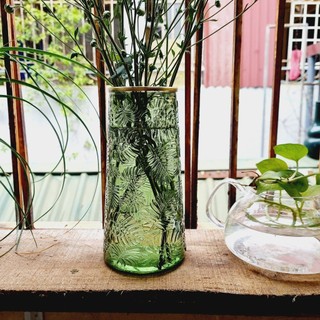 Lọ hoa thủy tinh/ Bình hoa thủy tinh vát XANH NGỌC viền cắm hoa, decor 20cm