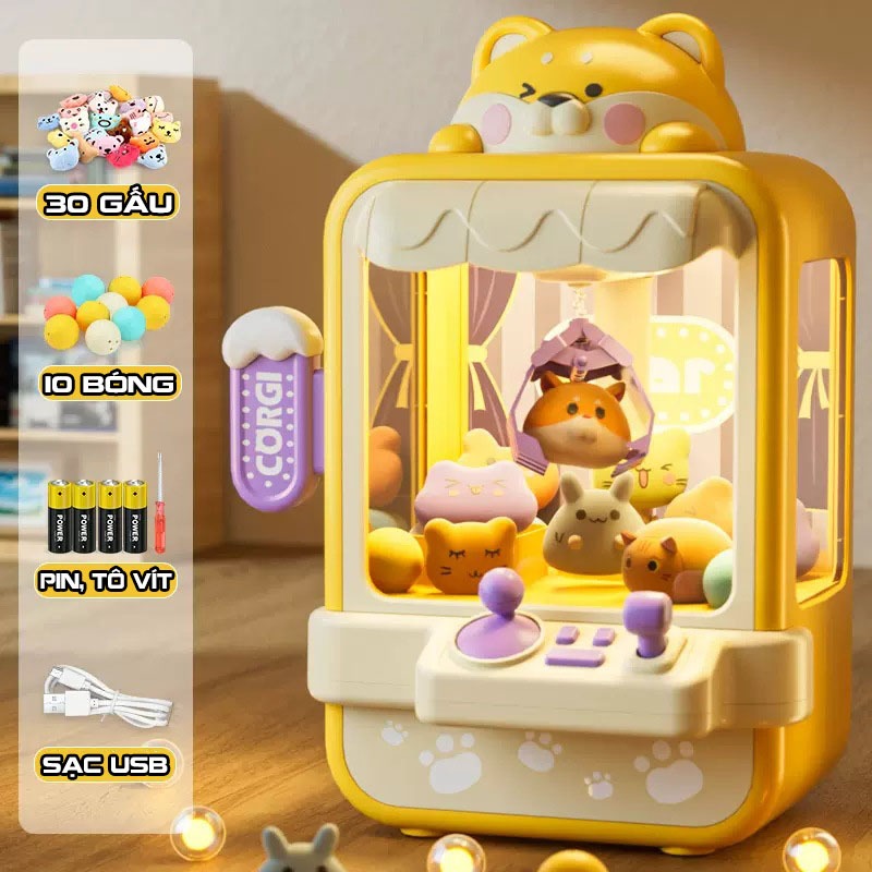 Máy Gắp Thú Bông Chú Chó ShiBa Ngộ Nghĩnh Cỡ Lớn Dành Cho Bé Có Nhạc, Đèn Bắt Mắt Kèm Gấu, Bóng Cho Trẻ Khám Phá