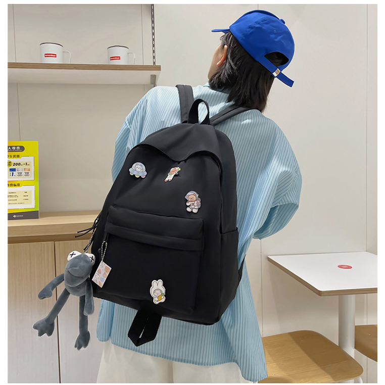 Balo trơn nam nữ phong cách Hàn Quốc cá tính năng động bestseller tặng kèm móc khóa và stiker cài