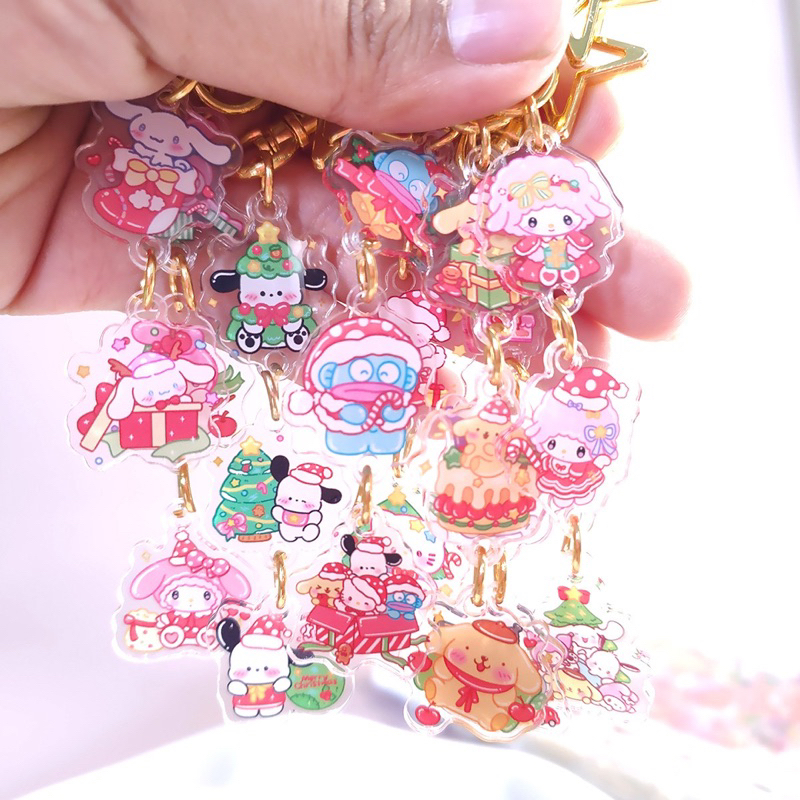 Móc khoá Acrylic hoạt hình Giáng sinh Xmas Sanrio Kuromi Melody Cinnamoroll Kitty Pompurin Pochacco dễ thương