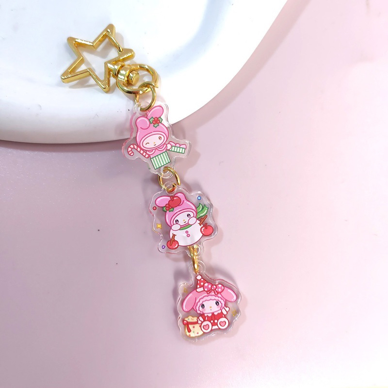 Móc khoá Acrylic hoạt hình Giáng sinh Xmas Sanrio Kuromi Melody Cinnamoroll Kitty Pompurin Pochacco dễ thương