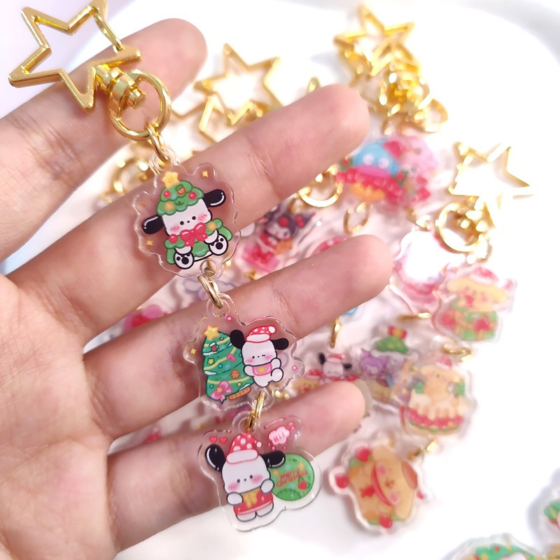 Móc khoá Acrylic hoạt hình Giáng sinh Xmas Sanrio Kuromi Melody Cinnamoroll Kitty Pompurin Pochacco dễ thương