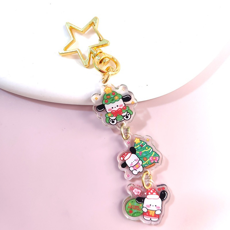 Móc khoá Acrylic hoạt hình Giáng sinh Xmas Sanrio Kuromi Melody Cinnamoroll Kitty Pompurin Pochacco dễ thương