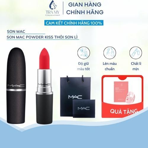 Son Mac Powder Kiss Trà My độ bám màu tốt lên màu chuẩn chất lì mịn như nhung lâu trôi