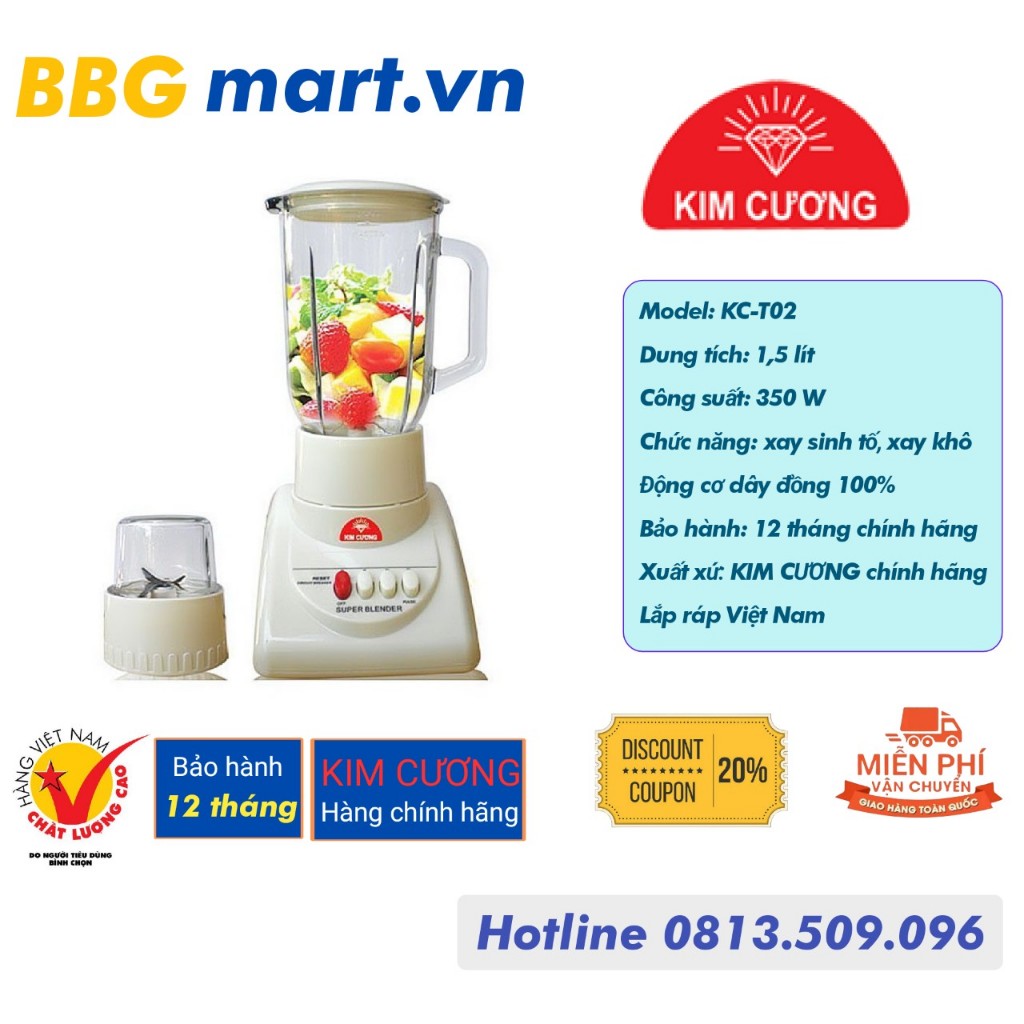 Máy xay sinh tố 3 Cối nhựa KIM CƯƠNG KC-T02