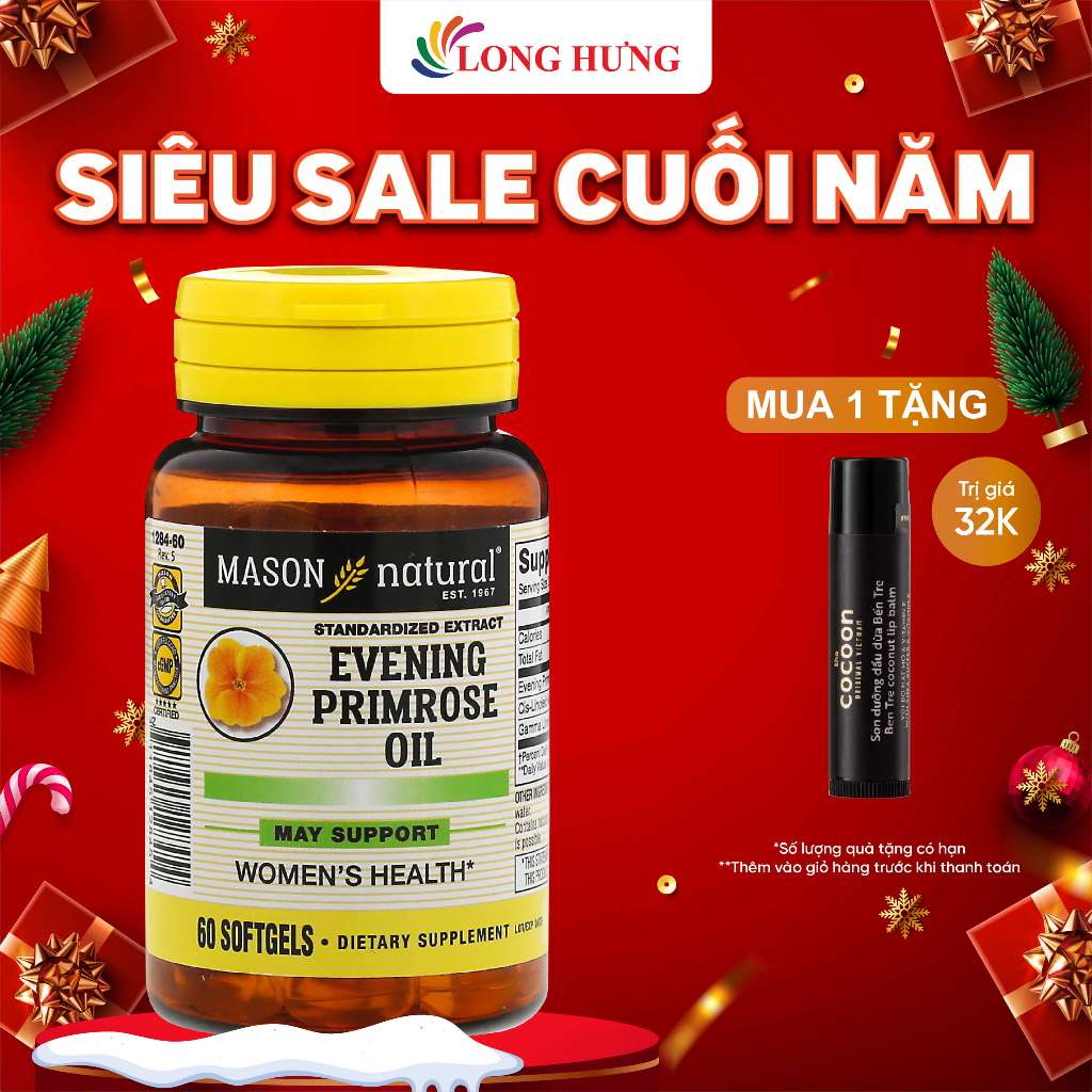 Viên uống Mason Natural Evening Primrose Oil hỗ trợ làm đẹp da (60 viên)