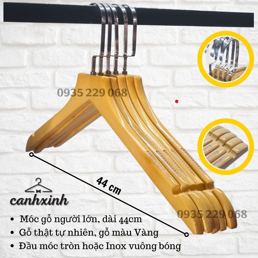 Móc Áo Gỗ Màu Vàng Nam Nữ (Hàng đẹp bóng mịn)